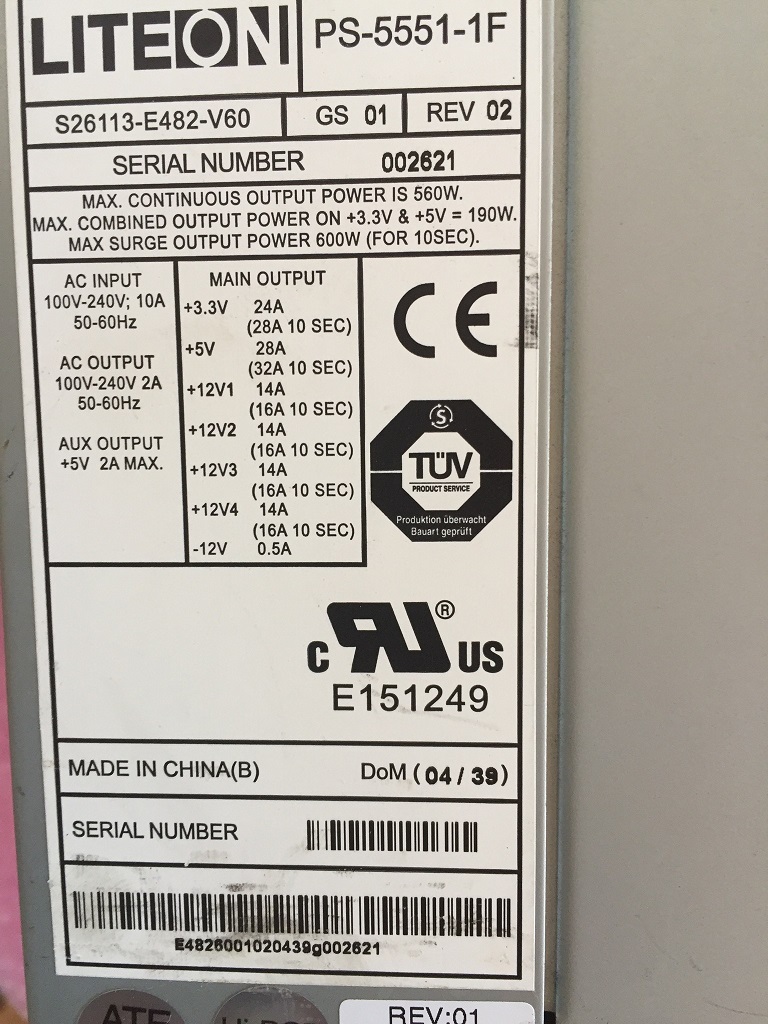 Fujitsu S26113-E5482-V60 Power Supply